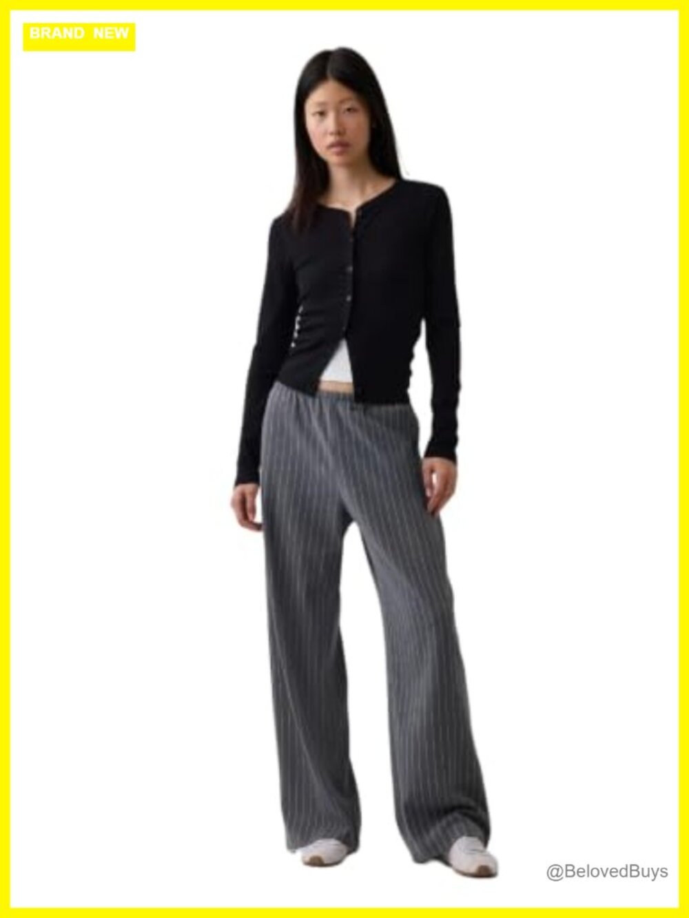 Wide Leg Pull On Mid Rise Stripe Casual Pants Regular Fit Fall